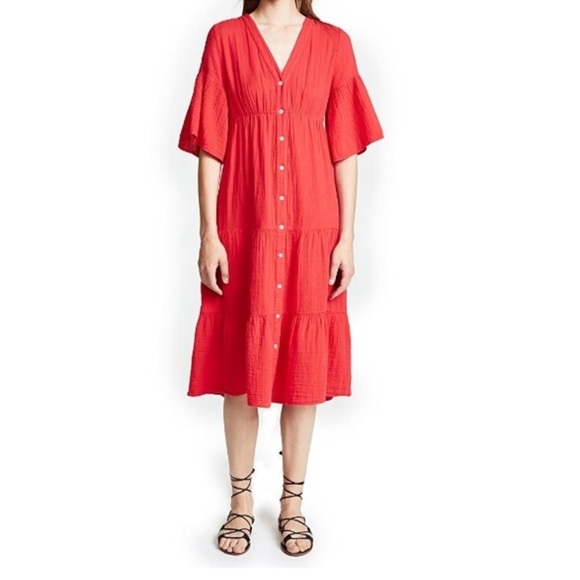 Xierna Kendall Red Cotton Gauze Midi Dress - Picture 2 of 9